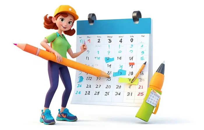 Girl Organizing Date Schedule 3D Design Character Illustration
